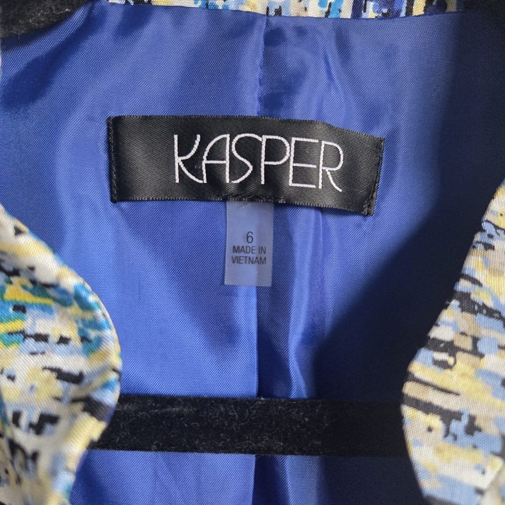 Kasper Multicolor Abstract Long Sleeve Mid Length Open Front Jacket Blazer 6 - Picture 4 of 7